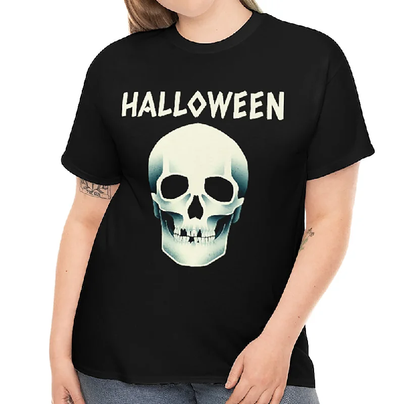 Skull Shirt Womens Halloween Shirts Plus Size 1X 2X 3X 4X 5X Evil Skeleton Halloween Costumes for Plus Size Women Embroidered Appliqued Beaded