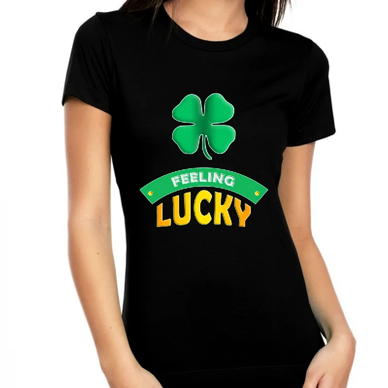 St Patricks Day Shirt for Women Saint Patrick's Shamrock Shirts Lucky Clover Irish Top Spandex Blend Rayon Blend Denim Blend