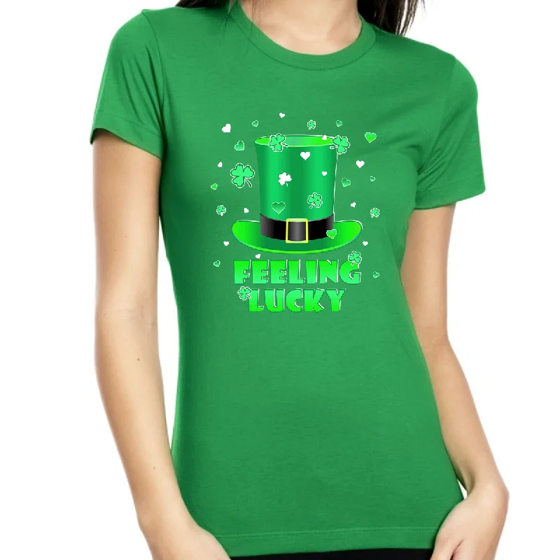 St Pattys Day Shirts For Women Feeling Lucky St Patricks Day Shirts Women St Patricks Day Gifts Irish Shirt Graphic Embroidered Appliqued