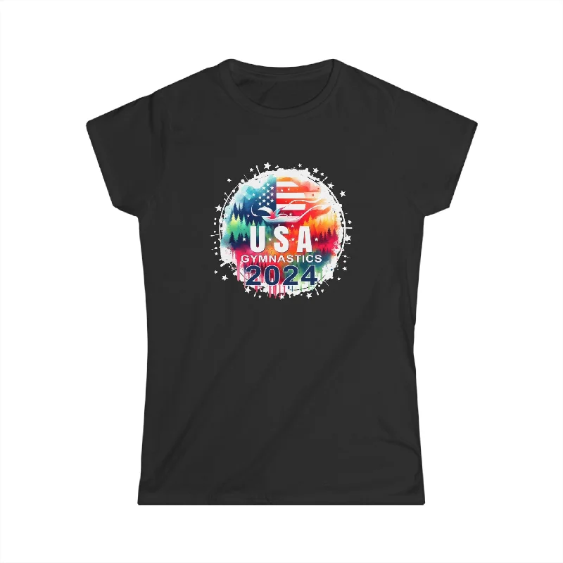 USA 2024 Games United States Gymnastics America 2024 USA Shirts for Women Layered Multi-layer Single Layer