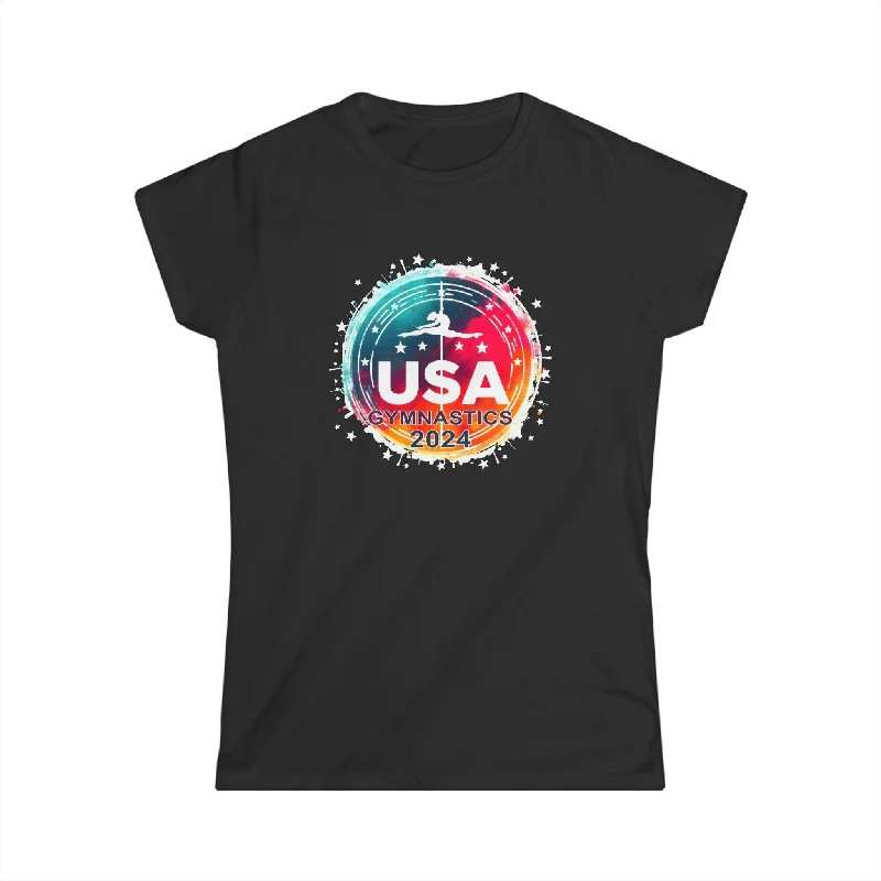 USA 2024 Games United States Gymnastics America 2024 USA Women Shirts Notch Collar Peter Pan Collar Cowl Neck