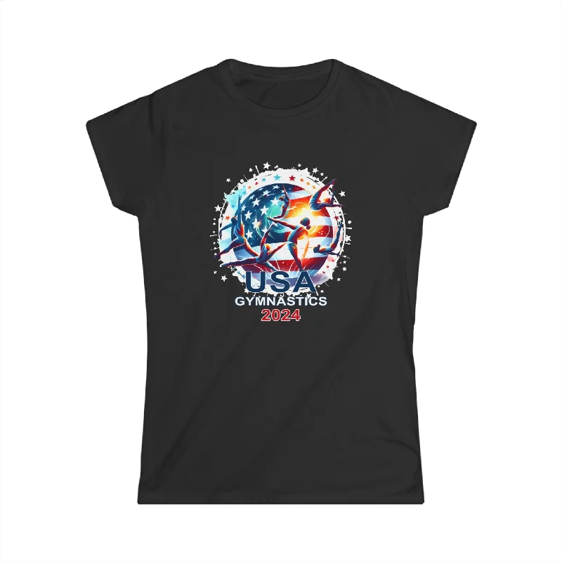 USA 2024 Games United States Gymnastics America 2024 USA Womens Shirts Collared Crew Neck Turtle Neck