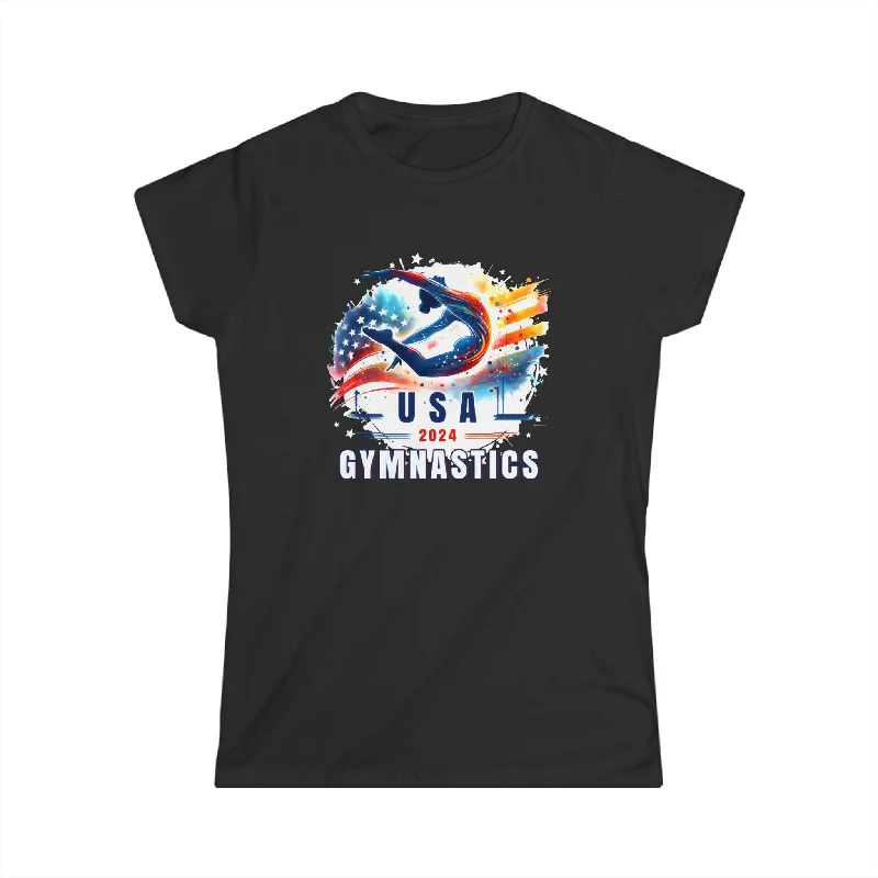 USA 2024 Games United States Gymnastics America 2024 USA Womens T Shirt Fleece Nylon Spandex