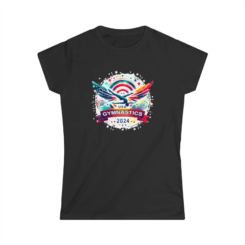 USA 2024 Games United States Gymnastics America 2024 USA Womens T Shirt Zippered Front Buttoned Front Snap Front