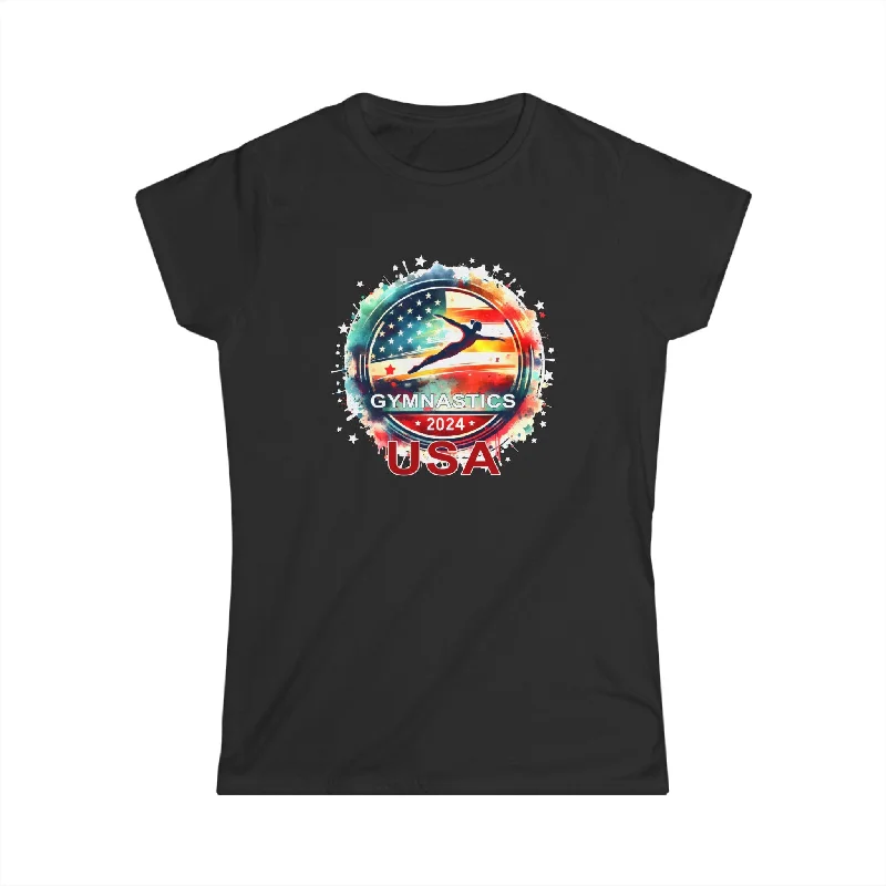 USA 2024 Games United States Gymnastics America 2024 USA Womens T Shirt Welt Pockets Slit Pockets