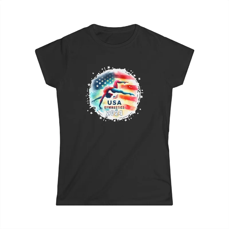 USA 2024 Games United States Gymnastics America 2024 USA Womens T Shirts Elasticated Padded Insulated