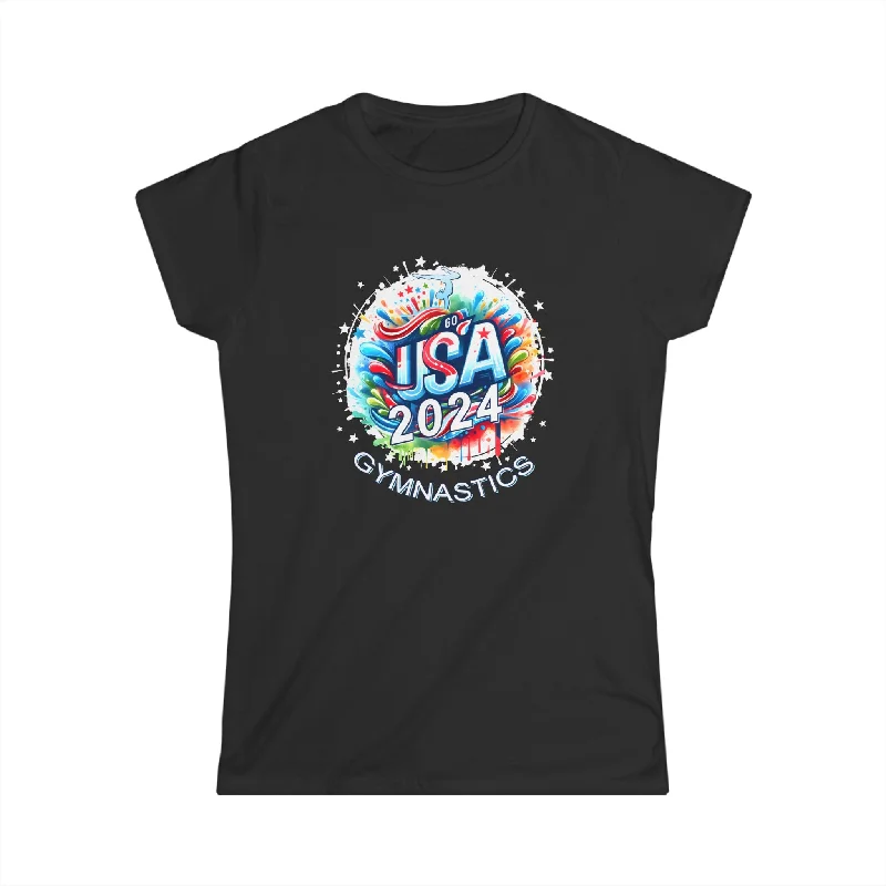 USA 2024 Games United States Gymnastics America 2024 USA Womens T Shirts Iron Safe Non-Iron Wrinkle Free