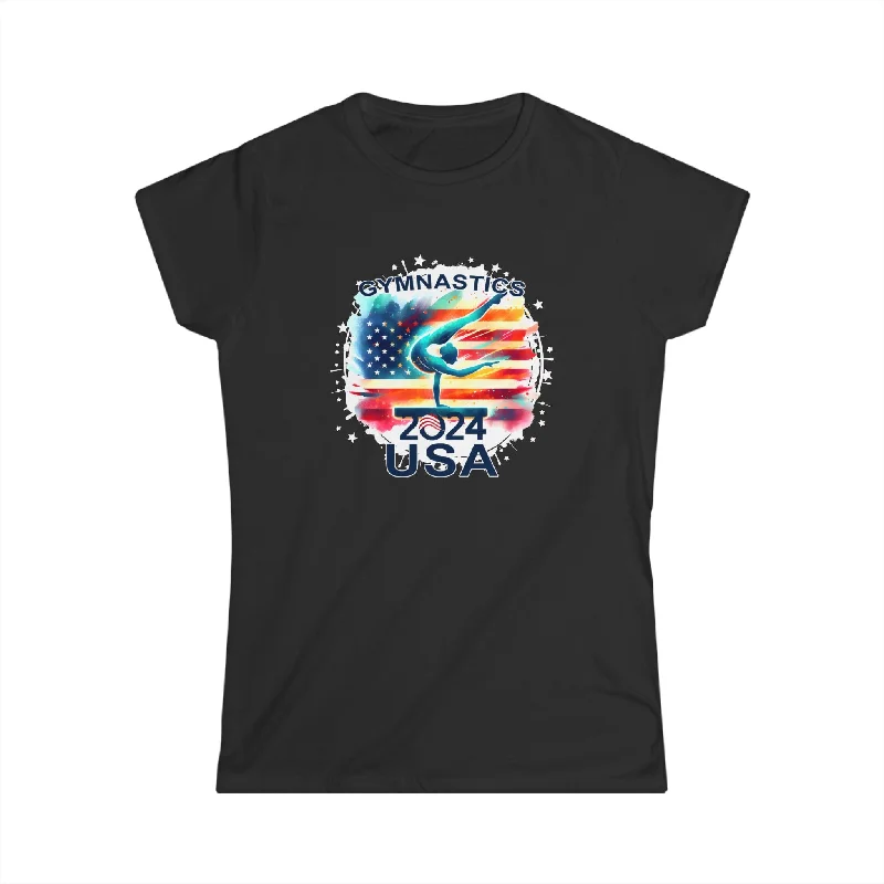 USA 2024 Games United States Gymnastics America 2024 USA Womens T Shirts Welt Pockets Slit Pockets Flap Pockets