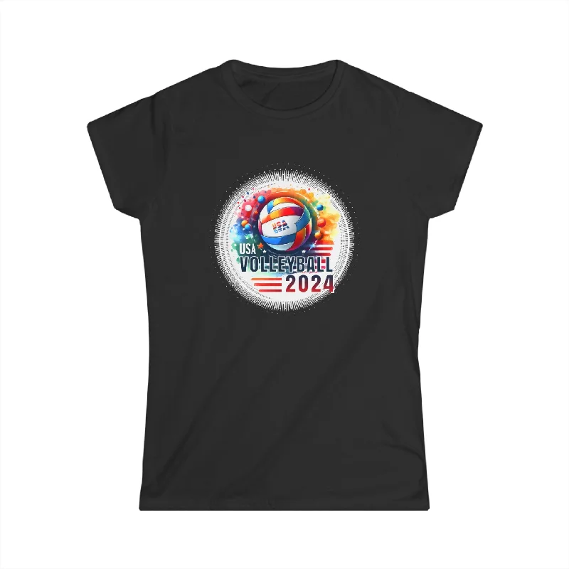 USA 2024 Summer Games Volleyball America Sports 2024 USA Shirts for Women Striped Floral Plaid