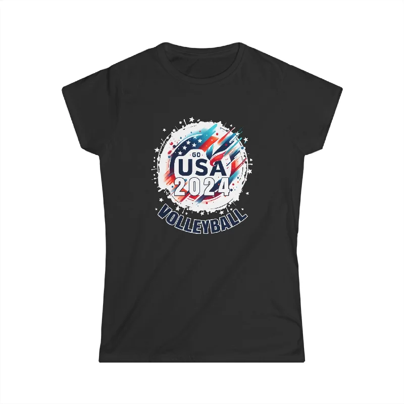 USA 2024 Summer Games Volleyball America Sports 2024 USA Womens T Shirt Print Jacquard Patchwork