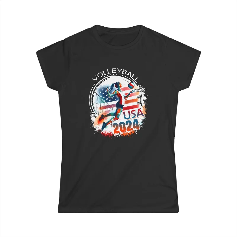 USA 2024 United States American Sport 2024 Volleyball Womens T Shirt Cashmere Blend Cotton Blend Poly Blend