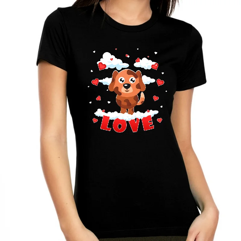 Valentine Shirts for Women Cute Puppy Love Heart Valentines Shirt Valentines Day Gifts for Her Collared Crew Neck Turtle Neck