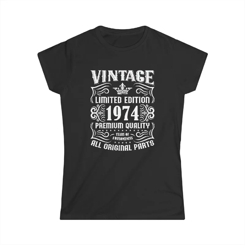 Vintage 1974 TShirt Women Limited Edition BDay 1974 Birthday Shirts for Women Fleece Fabric Down Fabric Feather Fabric