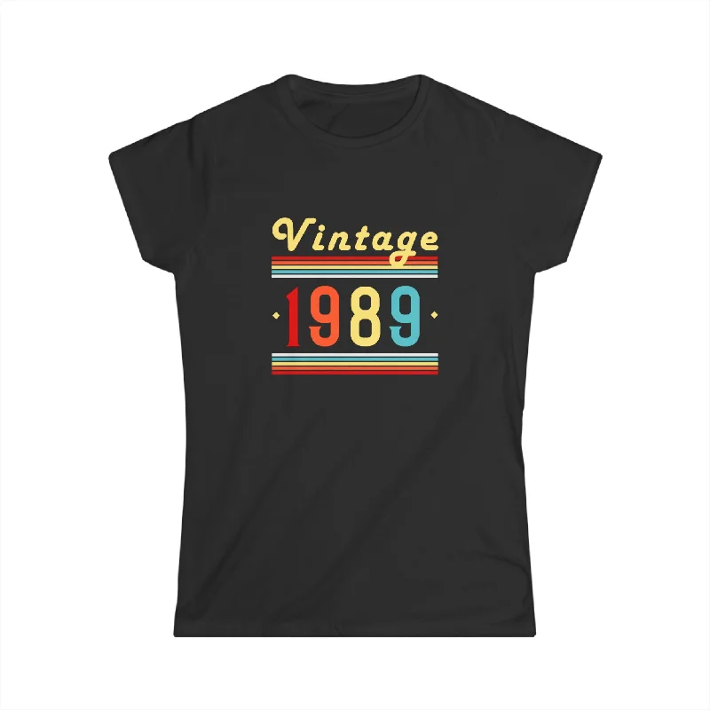 Vintage 1989 TShirt Women Limited Edition BDay 1989 Birthday Women Tops Ribbed Striped Patterned