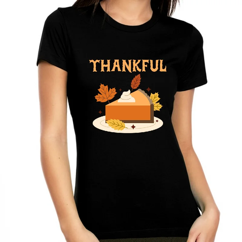 Womens Thanksgiving Shirt Funny Thanksgiving Shirts Turkey Shirt Thanksgiving Pie Thankful Shirts for Women Hooded Caped Shawl Collar