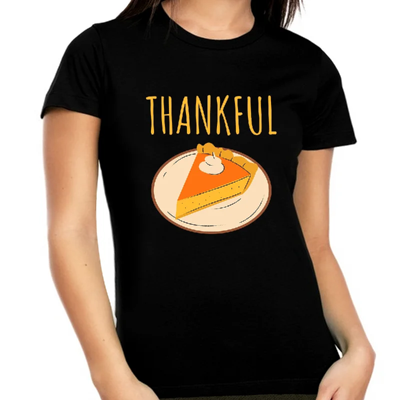 Womens Thanksgiving Shirt Plus Size Autumn Pie Shirt Womens Fall Top Plus Size Thankful Shirts for Women Lace Blend Ribbed Blend Corduroy Blend