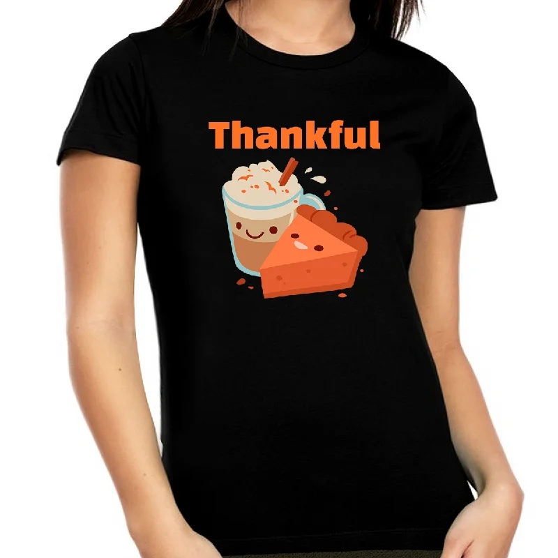 Womens Thanksgiving Shirt Plus Size Coffee Shirt Fall Shirt Funny Thanksgiving Shirts for Women Plus Size Graphic Embroidered Appliqued